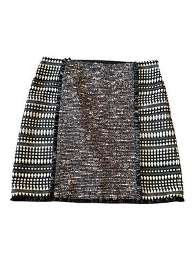 LOFT Outlet Textured Tweed Fringe Mini Skirt Size 6 Black Cream